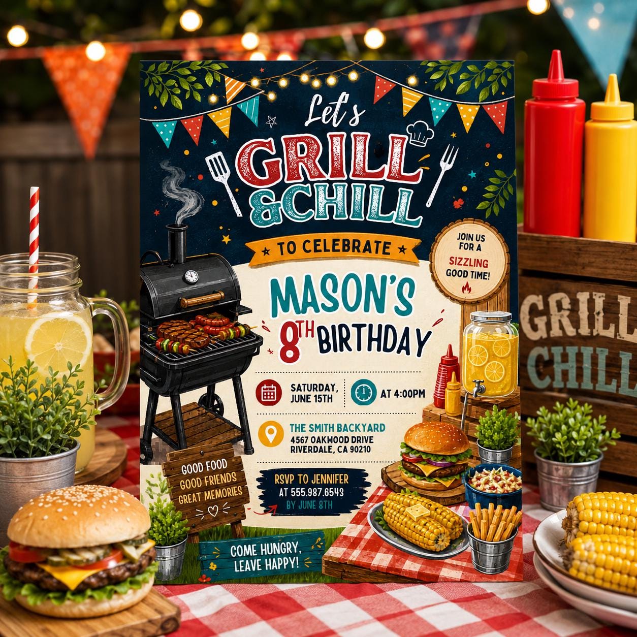Editable Bbq Birthday Invitation Canva Template, Adult Cute Modern Fun Themed Custom DIY Chic Kids Party Invite, Printable Digital Download.