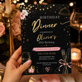 Editable Dinner Modern Minimal Black Birthday Invitation Canva Template, Boys Adult Modern Fun DIY Party Invite, Printable Digital Download.