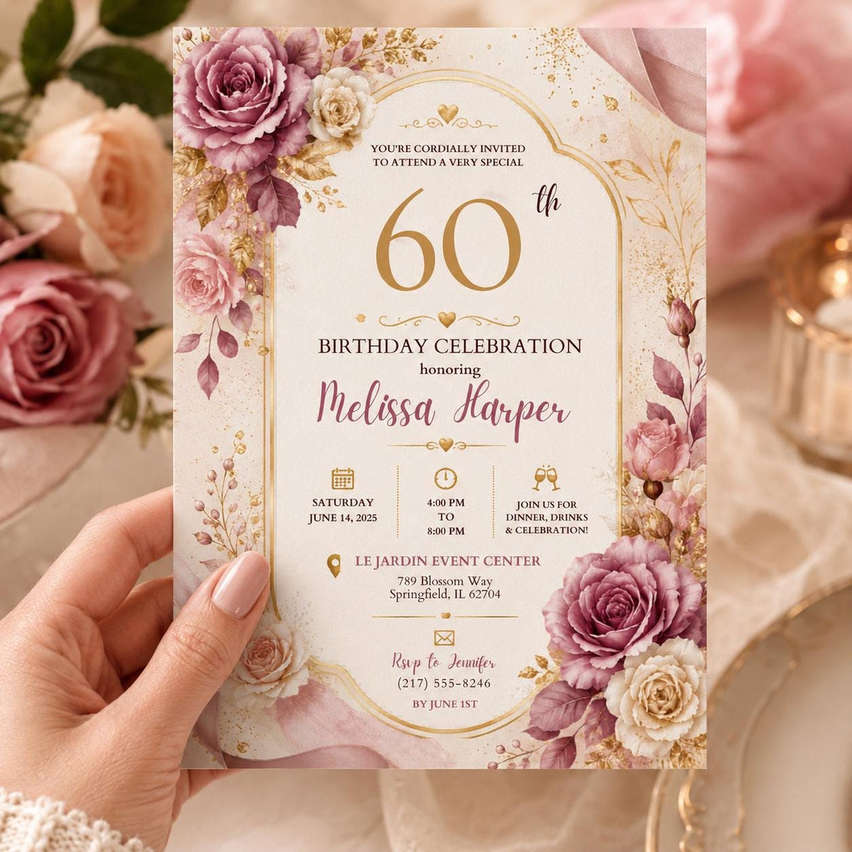 Editable Floral Birthday Invitation Canva Template, Blush Girls Adult Cute Fun DIY Sweet Chic Kids Party Invite, Printable Digital Download.
