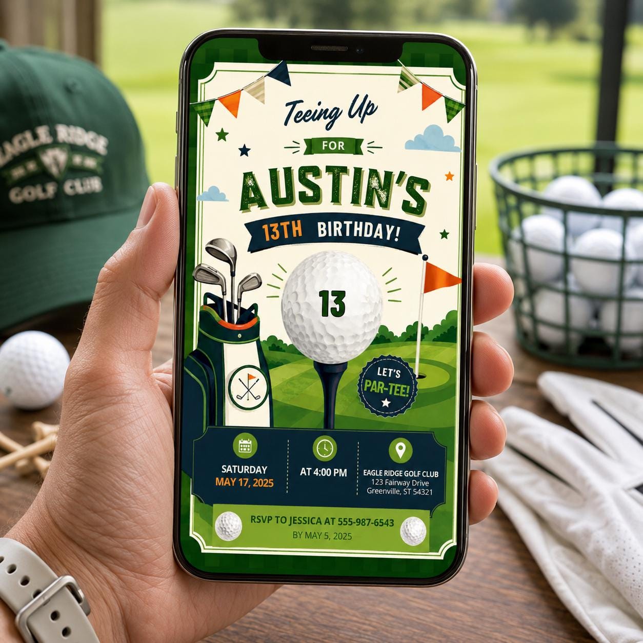 Editable Golf Cocktail Party Invitation Canva Template, Green Preppy Kids Adult Cute Modern Fun Themed DIY Sweet Printable Digital Download.