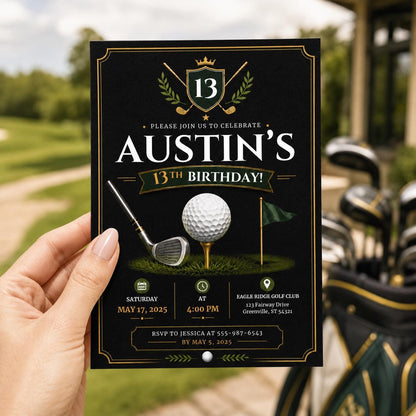 Editable Golf Cocktail Party Invitation Canva Template, Green Preppy Kids Adult Cute Modern Fun Themed DIY Sweet Printable Digital Download.
