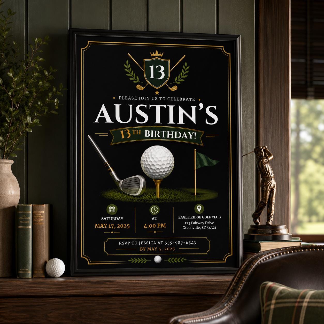 Editable Golf Cocktail Party Invitation Canva Template, Green Preppy Kids Adult Cute Modern Fun Themed DIY Sweet Printable Digital Download.