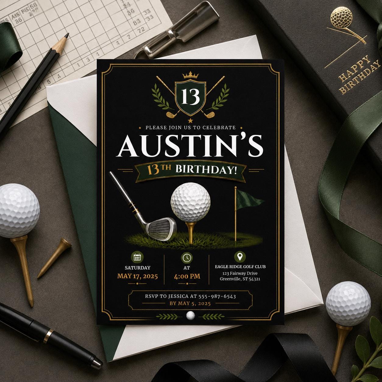 Editable Golf Cocktail Party Invitation Canva Template, Green Preppy Kids Adult Cute Modern Fun Themed DIY Sweet Printable Digital Download.