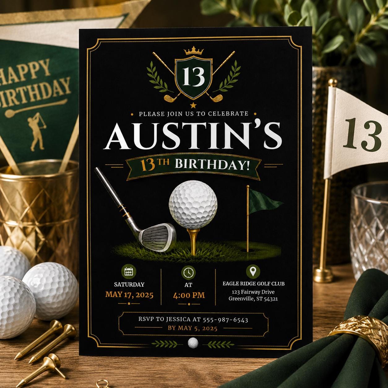 Editable Golf Cocktail Party Invitation Canva Template, Green Preppy Kids Adult Cute Modern Fun Themed DIY Sweet Printable Digital Download.
