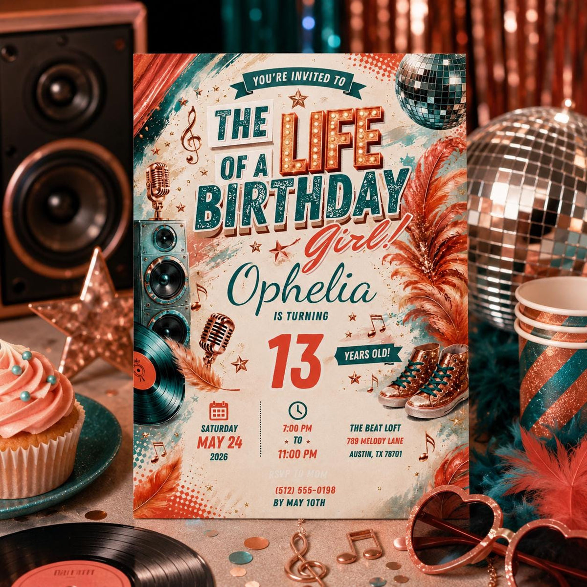 Editable Life of Birthday Invitation Canva Template, Girls Cute Fun DIY Sweet Chic Kids Teen Tween Party Invite, Printable Digital Download.