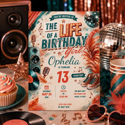 Editable Life of Birthday Invitation Canva Template, Girls Cute Fun DIY Sweet Chic Kids Teen Tween Party Invite, Printable Digital Download.