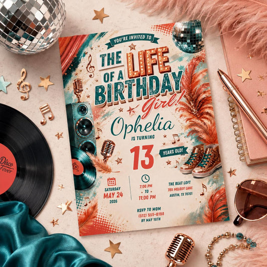 Editable Life of Birthday Invitation Canva Template, Girls Cute Fun DIY Sweet Chic Kids Teen Tween Party Invite, Printable Digital Download.