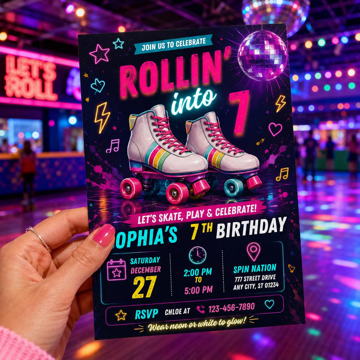 Editable Skate Birthday Invitation Canva Template, Pastel Neon Kids Skate Cute Modern Fun DIY Chic Party Invite, Printable Digital Download.