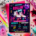 Editable Skate Birthday Invitation Canva Template, Pastel Neon Kids Skate Cute Modern Fun DIY Chic Party Invite, Printable Digital Download.