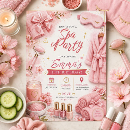 Editable Pink Bow Birthday Invitation Canva Template, Girls Kids Teens Bow Cute Fun DIY Sweet Chic Party Invite, Printable Digital Download.