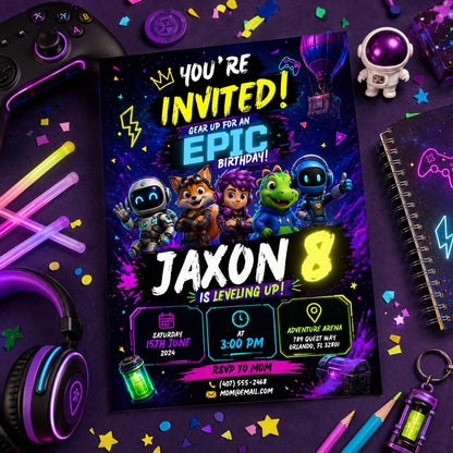 Editable Gamer Birthday Invitation Canva Template, Boys Kids Gamer Cute Modern Fun Themed DIY Chic Party Invite, Printable Digital Download.