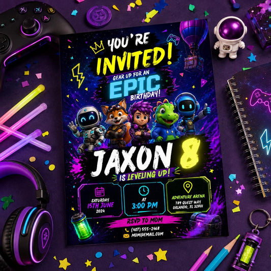 Editable Gamer Birthday Invitation Canva Template, Boys Kids Gamer Cute Modern Fun Themed DIY Chic Party Invite, Printable Digital Download.