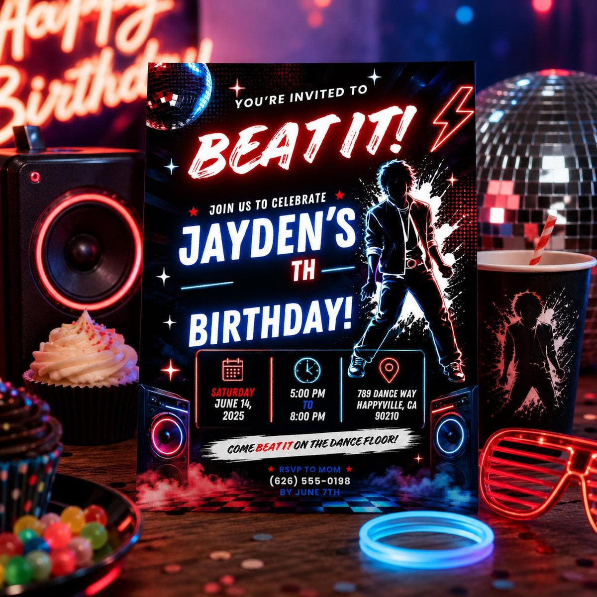 Editable Pop Star Birthday Invitation Canva Template, Cute Modern Fun Themed Custom DIY Sweet Chic Party Invite, Printable Digital Download.