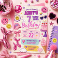 Editable 6-7 Birthday Invitation Canva Template, Red Kids Teens Cute Fun DIY Sweet Chic Teen Tween Party Invite, Printable Digital Download.