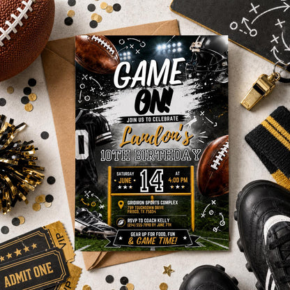 Editable Football Birthday Invitation Canva Template, Boys Kids Sport Cute Fun DIY Sweet Chic Teen Party Invite, Printable Digital Download.