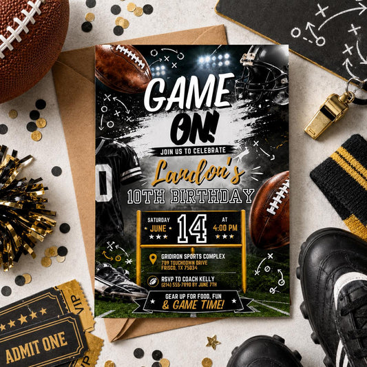 Editable Football Birthday Invitation Canva Template, Boys Kids Sport Cute Fun DIY Sweet Chic Teen Party Invite, Printable Digital Download.