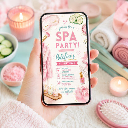 Editable Spa Birthday Invitation Canva Template, Girls Spa Cute Fun DIY Sweet Chic Kids Teen Tween Party Invite, Printable Digital Download.