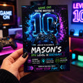 Editable Gamer Birthday Invitation Canva Template, Neon Boys Kids Gamer Cute Modern Fun Themed DIY Party Invite, Printable Digital Download.