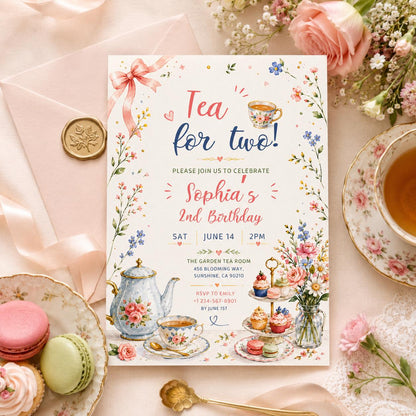 Editable Tea Birthday Invitation Canva Template, Pink Blush Girls Kids Adult Tea Cute Fun DIY Chic Party Invite, Printable Digital Download.