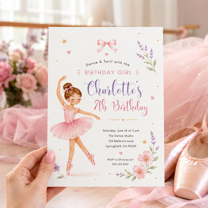 Editable Ballet Birthday Invitation Canva Template, Pink Pastel Cute Girls Fun DIY Sweet Chic Kids Party Invite, Printable Digital Download.
