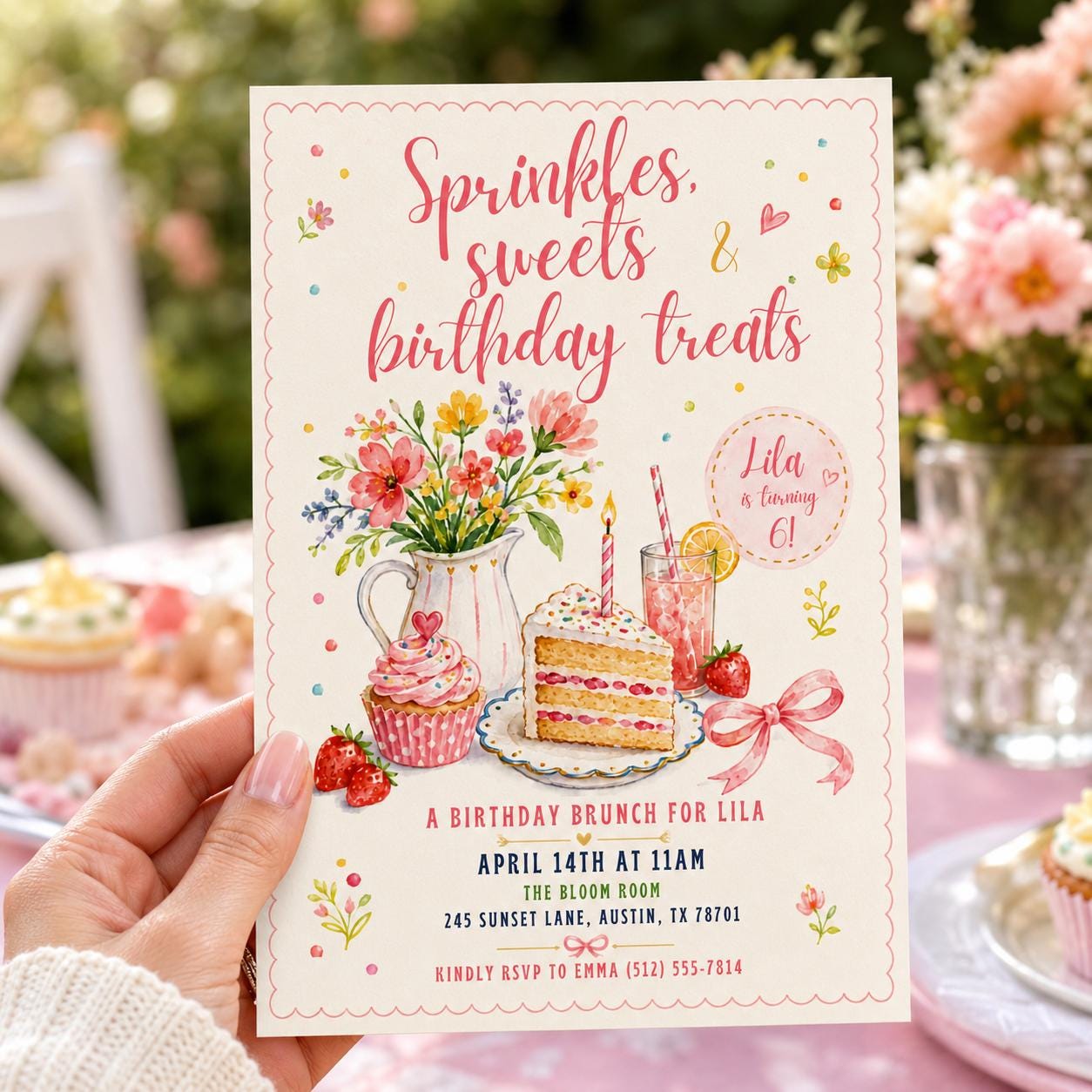 Editable Floral Birthday Invitation Canva Template, Pink Girls Kids Adult Floral Cute Fun DIY Chic Party Invite, Printable Digital Download.