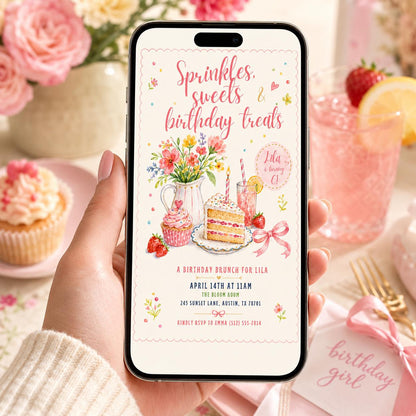 Editable Floral Birthday Invitation Canva Template, Pink Girls Kids Adult Floral Cute Fun DIY Chic Party Invite, Printable Digital Download.