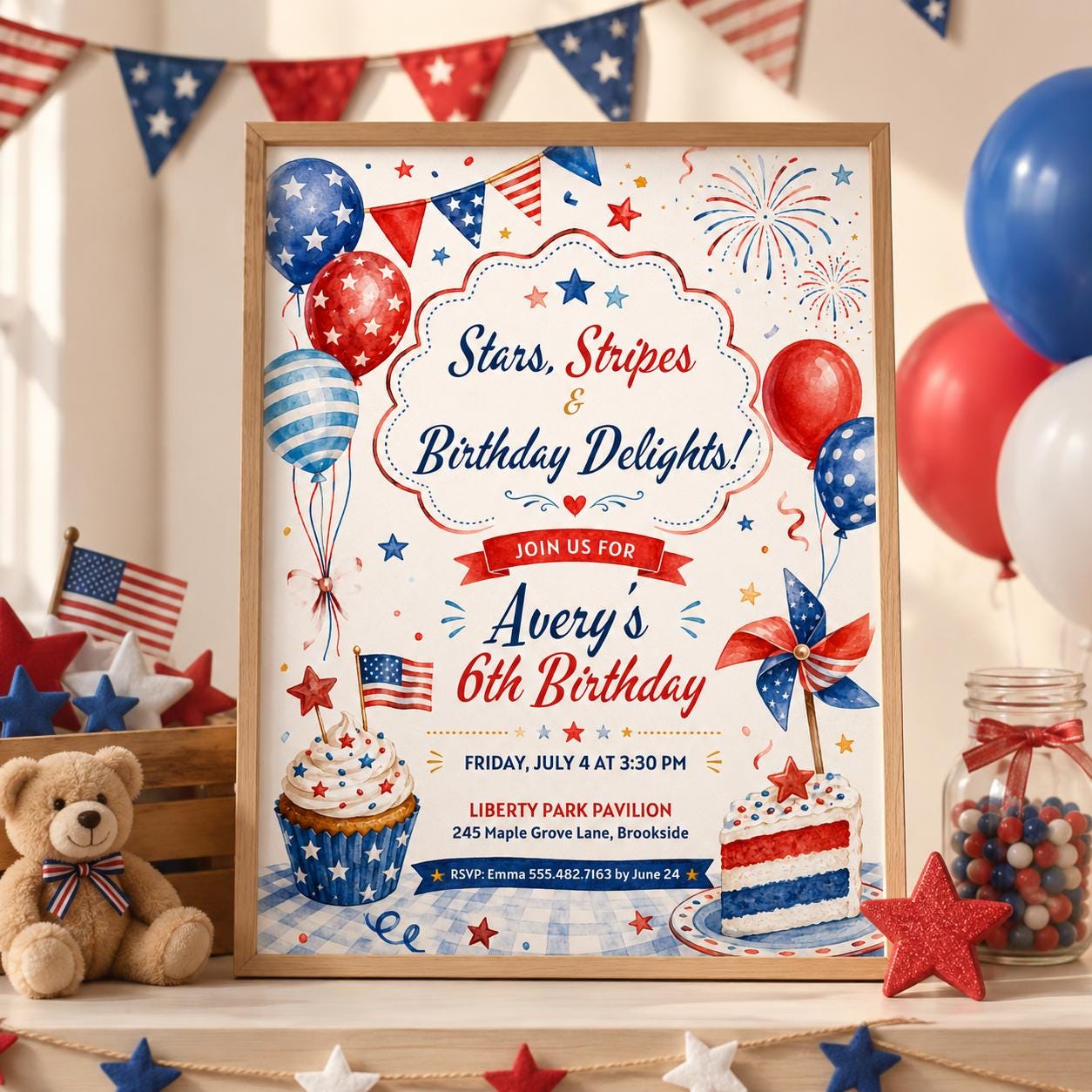 Editable Pool Birthday Invitation Canva Template, Blue White Red Kids Pool Cute Fun DIY Sweet Chic Party Invite, Printable Digital Download.