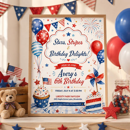 Editable Pool Birthday Invitation Canva Template, Blue White Red Kids Pool Cute Fun DIY Sweet Chic Party Invite, Printable Digital Download.