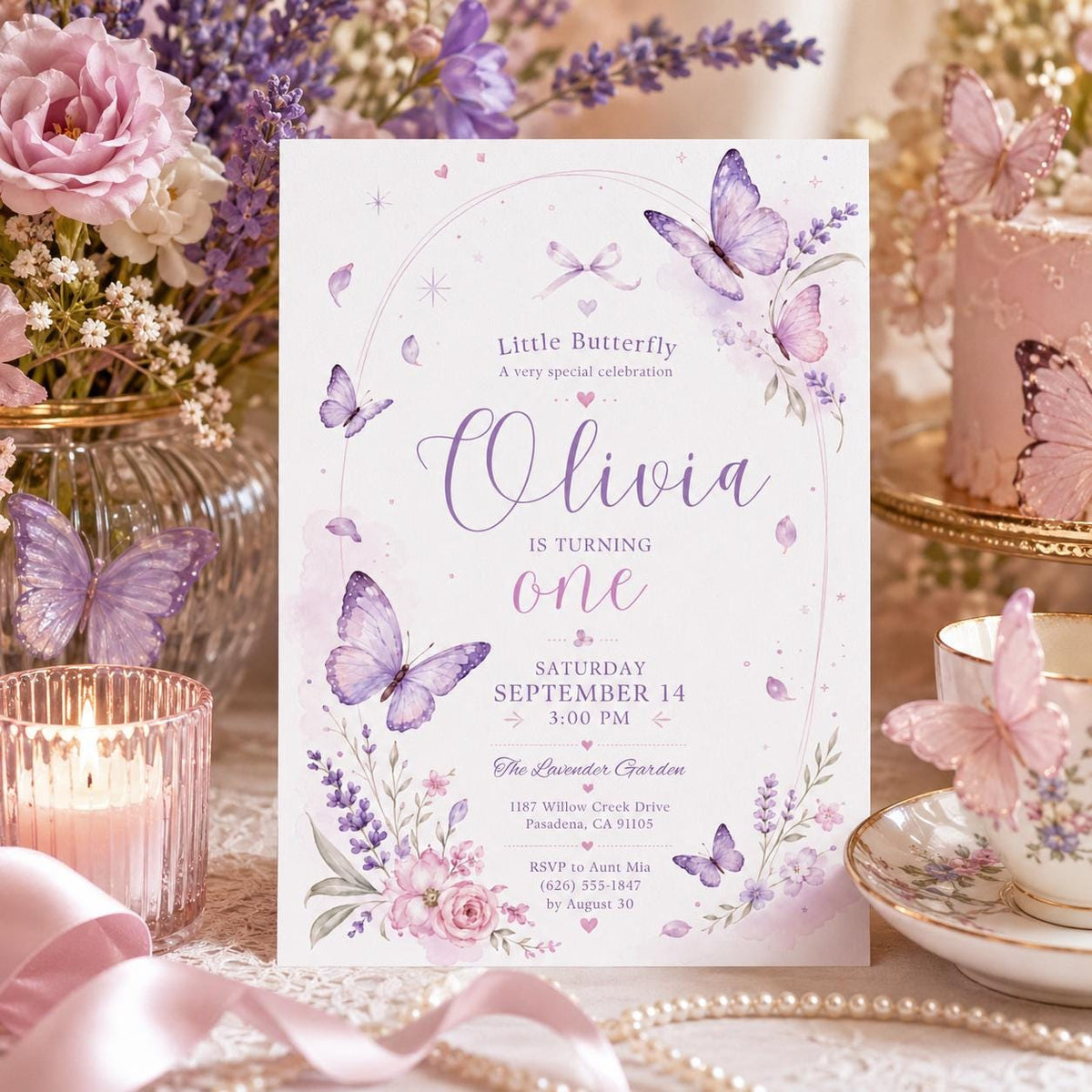 Editable Floral Birthday Invitation Canva Template, Purple Girls Cute Fun DIY Sweet Chic Kids Teen Party Invite, Printable Digital Download.