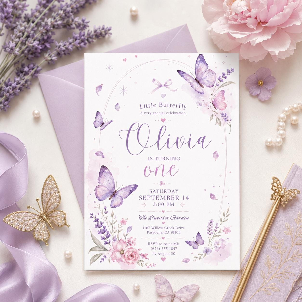 Editable Floral Birthday Invitation Canva Template, Purple Girls Cute Fun DIY Sweet Chic Kids Teen Party Invite, Printable Digital Download.