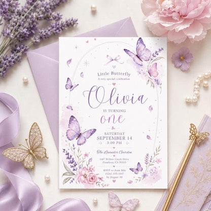 Editable Floral Birthday Invitation Canva Template, Purple Girls Cute Fun DIY Sweet Chic Kids Teen Party Invite, Printable Digital Download.