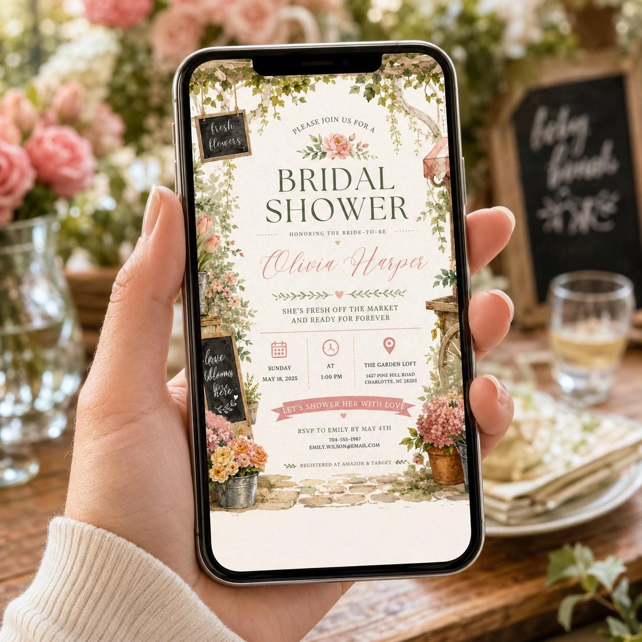 Editable Farmers Market Bridal Shower Invitation Canva Template, Adult Cute Fun DIY Chic Kids Teen Party Invite, Printable Digital Download.