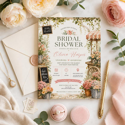 Editable Farmers Market Bridal Shower Invitation Canva Template, Adult Cute Fun DIY Chic Kids Teen Party Invite, Printable Digital Download.