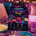 Editable Sleepover Birthday Invitation Canva Template, Pink Girls Kids Teens Modern Fun Themed DIY Party Invite, Printable Digital Download.