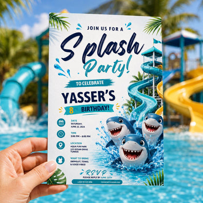 Editable Pool Birthday Invitation Canva Template, Boys Pool Cute Modern Fun Themed Custom DIY Chic Party Invite, Printable Digital Download.