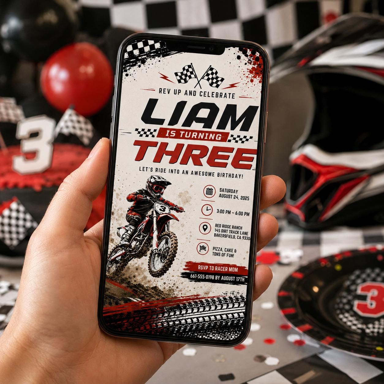 Editable Motocross Birthday Invitation Canva Template, Boys Kids Cute Modern Fun Themed Custom DIY Party Invite, Printable Digital Download.