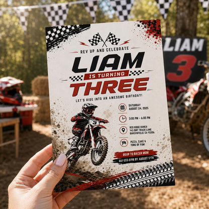 Editable Motocross Birthday Invitation Canva Template, Boys Kids Cute Modern Fun Themed Custom DIY Party Invite, Printable Digital Download.