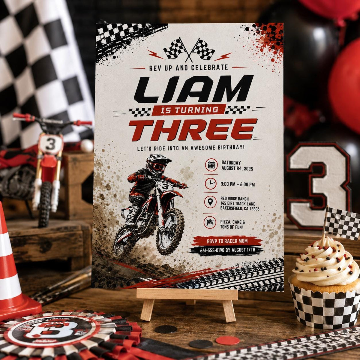 Editable Motocross Birthday Invitation Canva Template, Boys Kids Cute Modern Fun Themed Custom DIY Party Invite, Printable Digital Download.