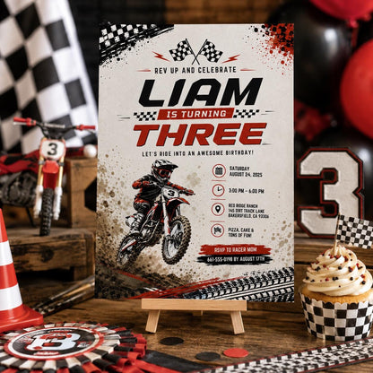Editable Motocross Birthday Invitation Canva Template, Boys Kids Cute Modern Fun Themed Custom DIY Party Invite, Printable Digital Download.