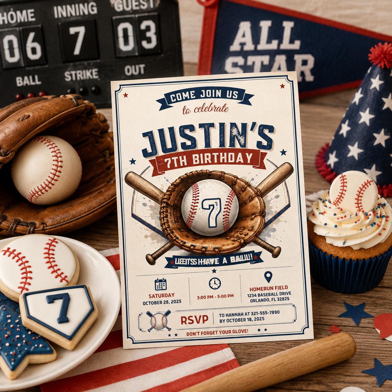 Editable Baseball Birthday Invitation Canva Template, Cream Boys Teens Cute Fun DIY Chic Kids Teen Party Invite, Printable Digital Download.
