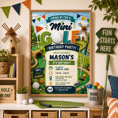 Editable Golf Birthday Invitation Canva Template, Neon Sports Sport Cute Modern Fun DIY Sweet Chic Party Invite, Printable Digital Download.