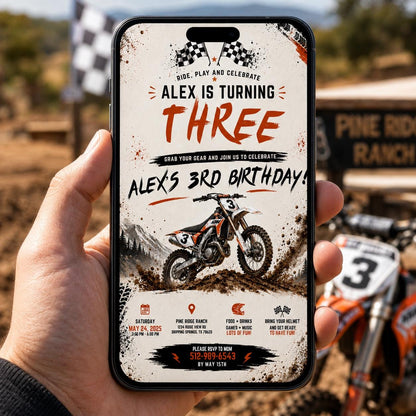 Editable Motocross Birthday Invitation Canva Template, Boys Kids Cute Modern Fun Themed Custom DIY Party Invite, Printable Digital Download.