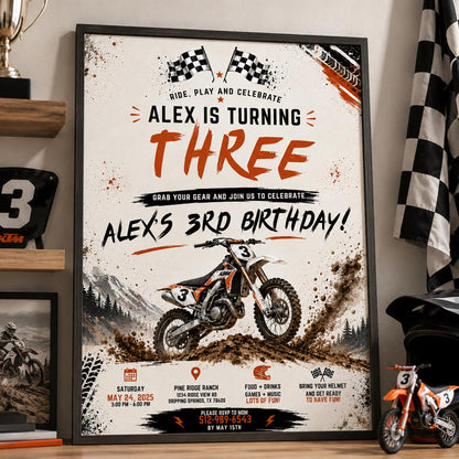 Editable Motocross Birthday Invitation Canva Template, Boys Kids Cute Modern Fun Themed Custom DIY Party Invite, Printable Digital Download.