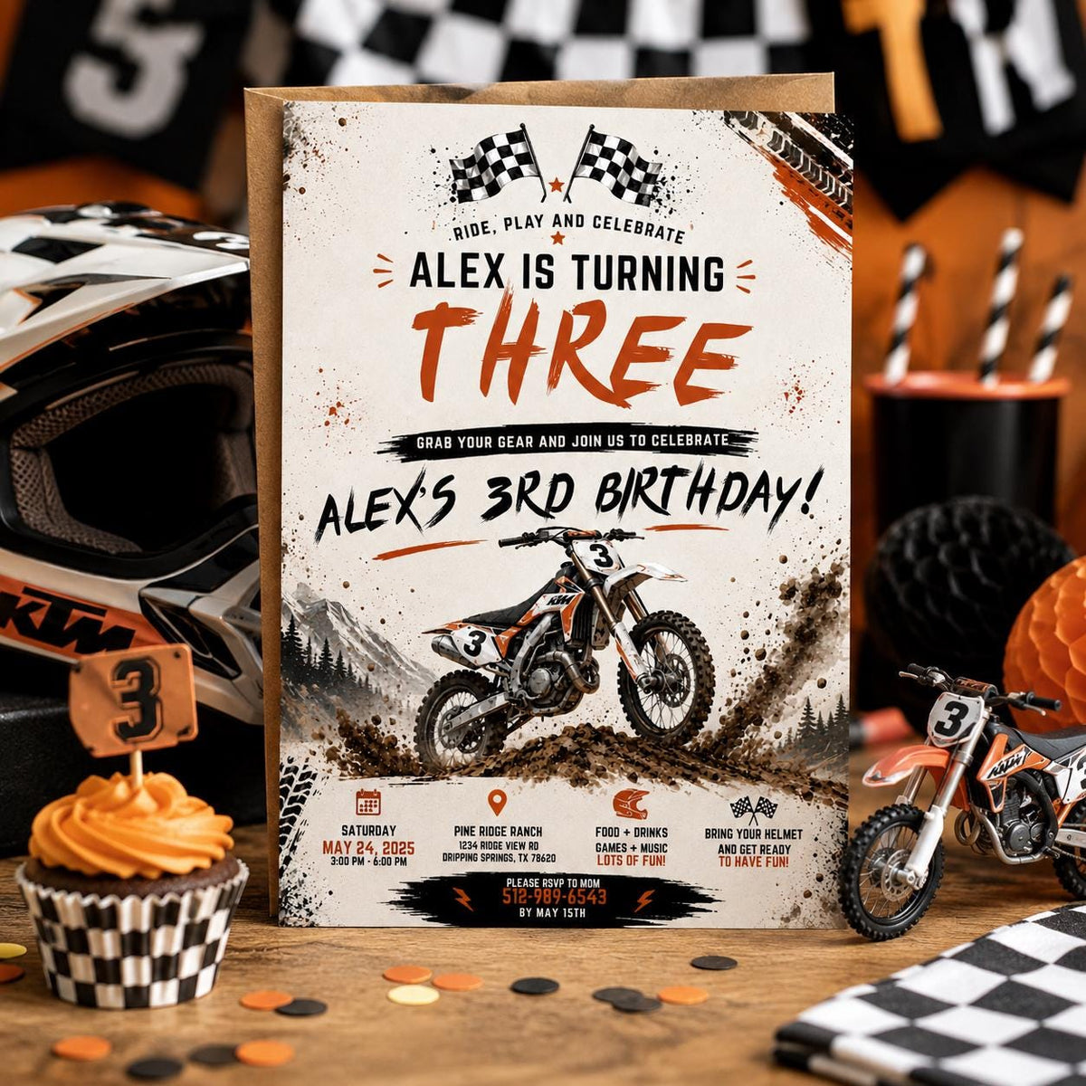 Editable Motocross Birthday Invitation Canva Template, Boys Kids Cute Modern Fun Themed Custom DIY Party Invite, Printable Digital Download.