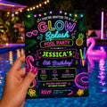 Editable Pool Birthday Invitation Canva Template, Neon Girls Pool Cute Modern Fun Themed DIY Sweet Party Invite, Printable Digital Download.