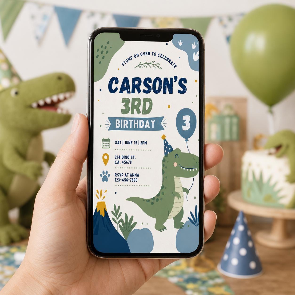 Editable Dinosaur Birthday Invitation Canva Template, Boys Kids Dino Cute Modern Fun DIY Chic Teen Party Invite, Printable Digital Download.