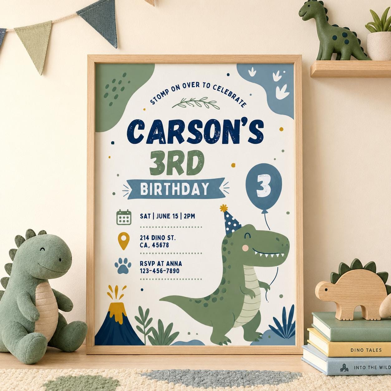 Editable Dinosaur Birthday Invitation Canva Template, Boys Kids Dino Cute Modern Fun DIY Chic Teen Party Invite, Printable Digital Download.