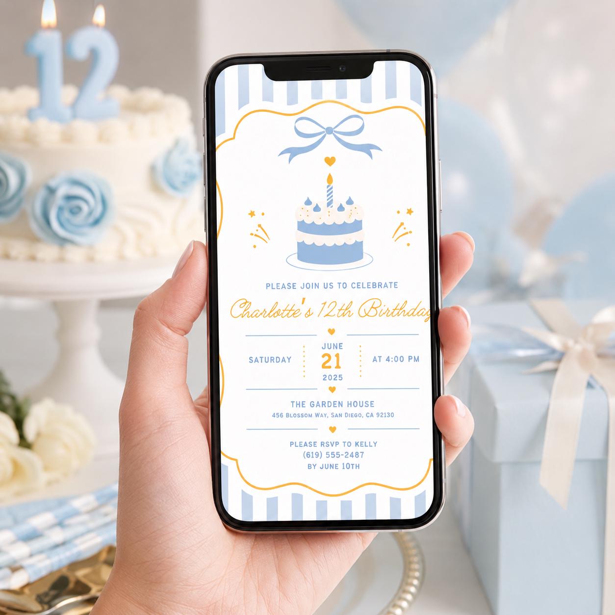 Editable Cake Birthday Invitation Canva Template, Pink Red Retro Girls Cake Cute Fun DIY Chic Kids Party Invite, Printable Digital Download.