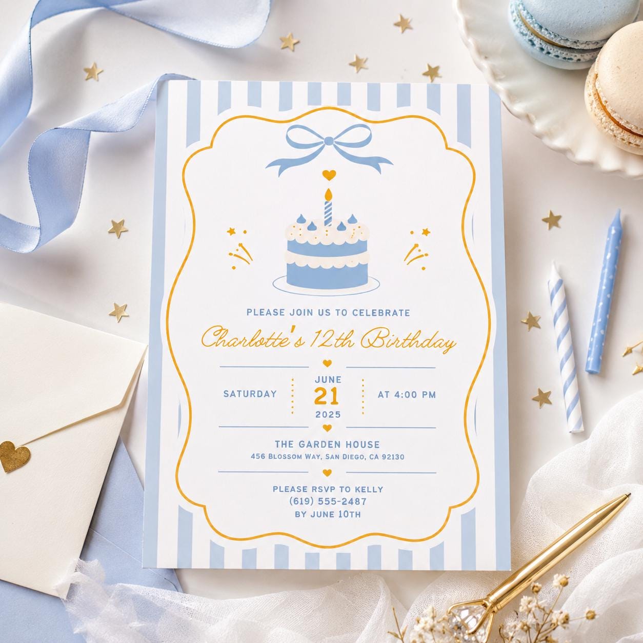 Editable Cake Birthday Invitation Canva Template, Pink Red Retro Girls Cake Cute Fun DIY Chic Kids Party Invite, Printable Digital Download.