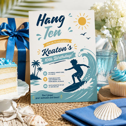 Editable Beach Birthday Invitation Canva Template, Boys Kids Beach Cute Modern Fun Themed DIY Chic Party Invite, Printable Digital Download.